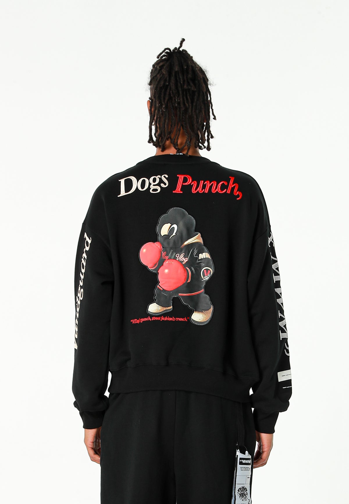Sudadera oversize Vanguard Dogs Punch con print 3D de boxeo en espalda y mangas | MWM [PS_COLORS:BLACK]