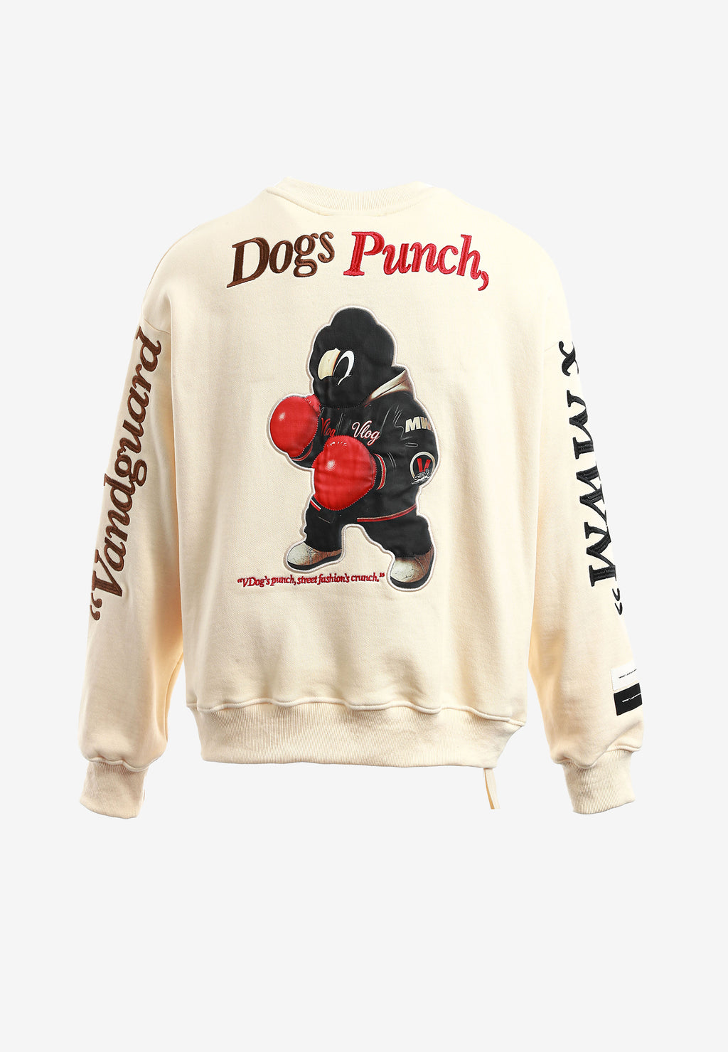 Sudadera oversize Vanguard Dogs Punch con print 3D de boxeo en espalda y mangas | MWM [PS_COLORS:WHITE]