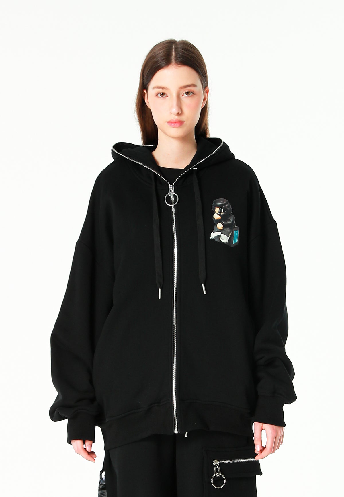 Sudadera con capucha Vanguard Dogs Thinker con cremallera, print y frases bordadas | MWM [PS_COLORS:BLACK]