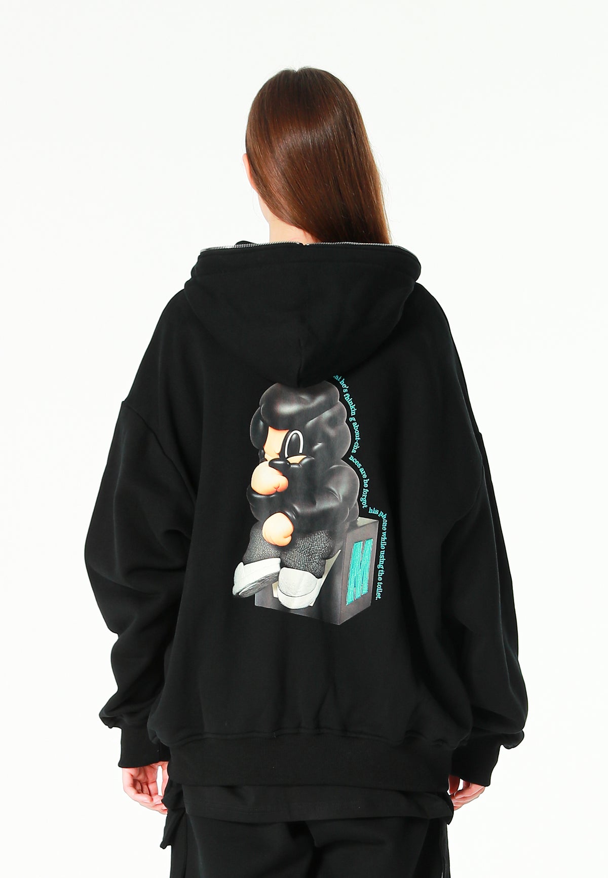 Sudadera con capucha Vanguard Dogs Thinker con cremallera, print y frases bordadas | MWM [PS_COLORS:BLACK]