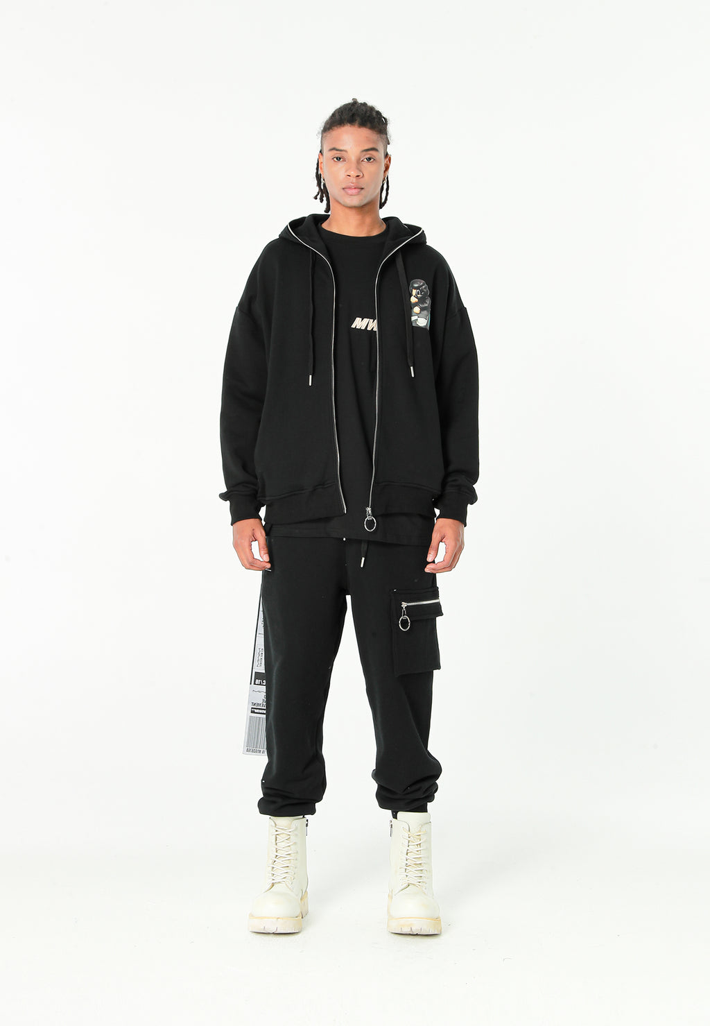Sudadera con capucha Vanguard Dogs Thinker con cremallera, print y frases bordadas | MWM [PS_COLORS:BLACK]