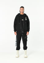 Sudadera con capucha Vanguard Dogs Thinker con cremallera, print y frases bordadas | MWM [PS_COLORS:BLACK]