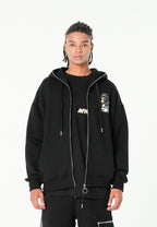 Sudadera con capucha Vanguard Dogs Thinker con cremallera, print y frases bordadas | MWM [PS_COLORS:BLACK]
