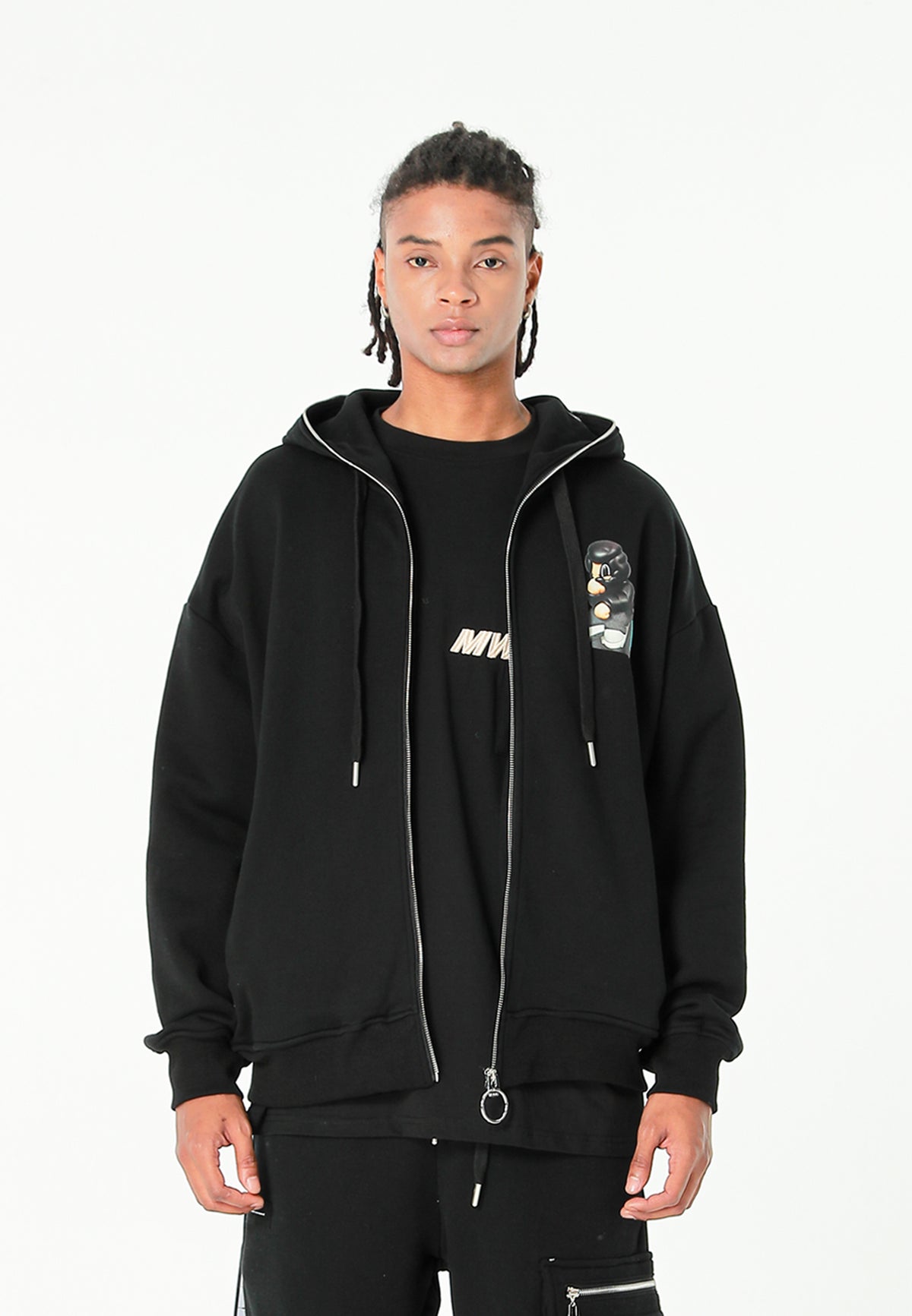 Sudadera con capucha Vanguard Dogs Thinker con cremallera, print y frases bordadas | MWM [PS_COLORS:BLACK]