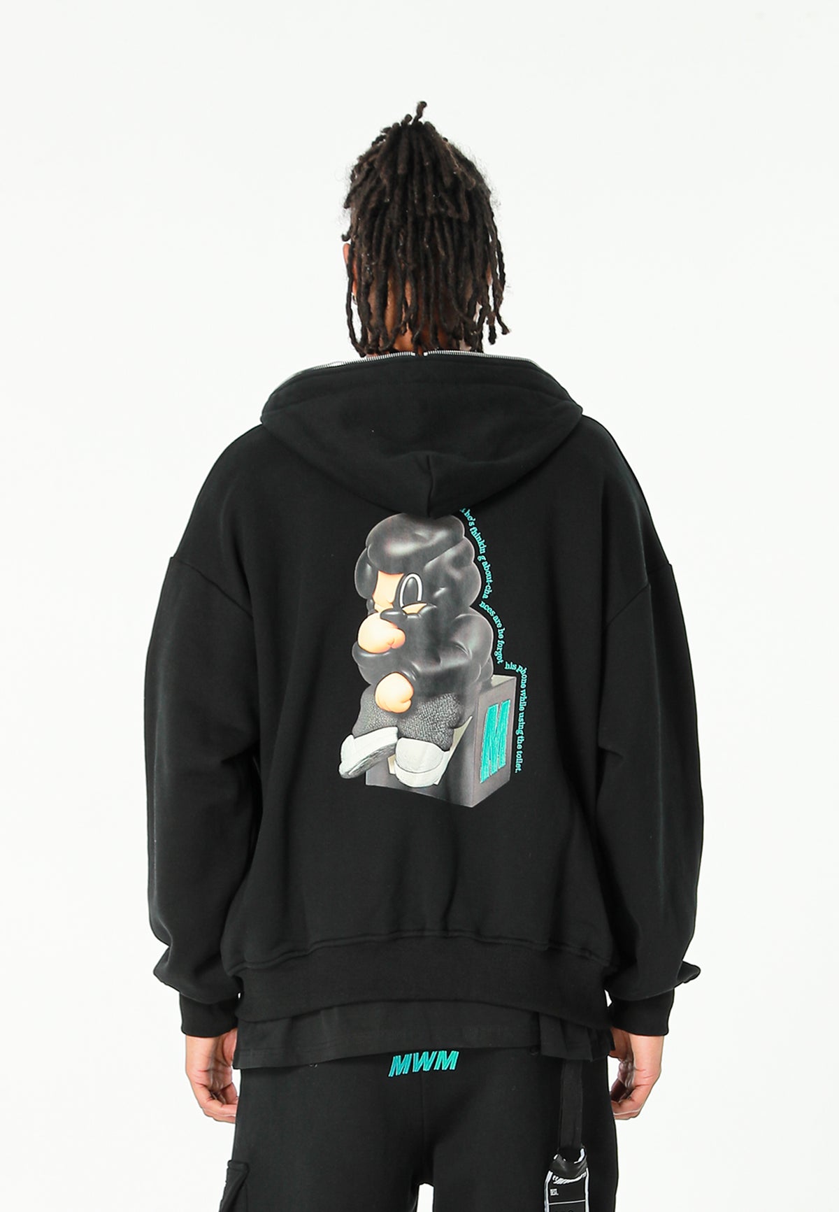 Sudadera con capucha Vanguard Dogs Thinker con cremallera, print y frases bordadas | MWM [PS_COLORS:BLACK]