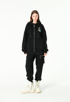 Sudadera con capucha Vanguard Dogs Thinker con cremallera, print y frases bordadas | MWM [PS_COLORS:BLACK]