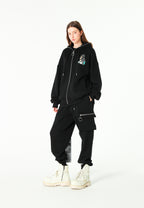 Sudadera con capucha Vanguard Dogs Thinker con cremallera, print y frases bordadas | MWM [PS_COLORS:BLACK]