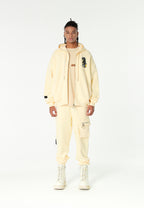 Sudadera con capucha Vanguard Dogs Thinker con cremallera, print y frases bordadas | MWM [PS_COLORS:ECRU]