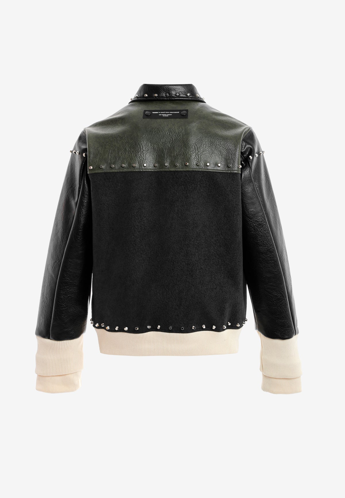 Chaqueta bomber de corte regular efecto piel con tachuelas metálicas y puños dobles | MWM [PS_COLORS:GREEN/BLAC]