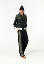 Chaqueta bomber de corte regular efecto piel con tachuelas metálicas y puños dobles | MWM [PS_COLORS:GREEN/BLAC]