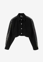 Camisa vaquera de mujer con franjas efecto piel, tachuelas y bajo asimétrico | MWM [PS_COLORS:BLACK]