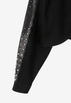 Camisa vaquera de mujer con franjas efecto piel, tachuelas y bajo asimétrico | MWM [PS_COLORS:BLACK]