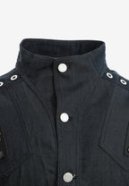 Chaqueta vaquera corta de corte regular con paneles asimétricos y tachuelas caladas | MWM [PS_COLORS:BLUE]