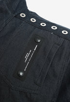 Chaqueta vaquera corta de corte regular con paneles asimétricos y tachuelas caladas | MWM [PS_COLORS:BLUE]