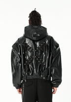Chaqueta Bomber con capucha y X de cordones cruzados | MWM [PS_COLORS:BLACK]