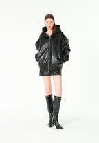 Chaqueta Bomber con capucha y X de cordones cruzados | MWM [PS_COLORS:BLACK]