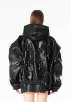 Chaqueta Bomber con capucha y X de cordones cruzados | MWM [PS_COLORS:BLACK]