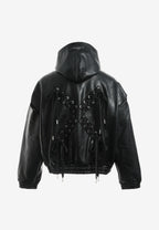 Chaqueta Bomber con capucha y X de cordones cruzados | MWM [PS_COLORS:BLACK]