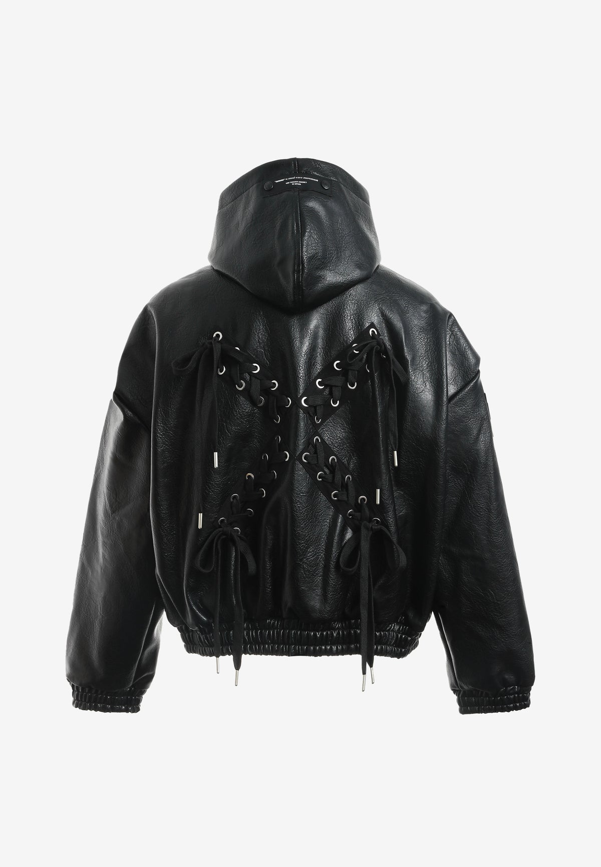 Chaqueta Bomber con capucha y X de cordones cruzados | MWM [PS_COLORS:BLACK]