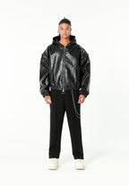 Chaqueta Bomber con capucha y X de cordones cruzados | MWM [PS_COLORS:BLACK]