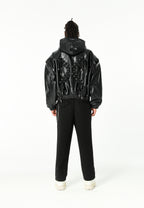 Chaqueta Bomber con capucha y X de cordones cruzados | MWM [PS_COLORS:BLACK]