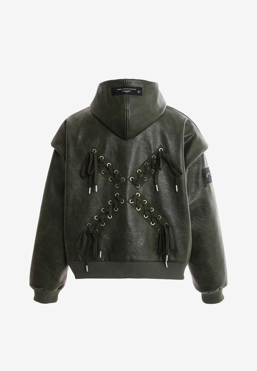 Chaqueta Bomber con capucha y X de cordones cruzados | MWM [PS_COLORS:GREEN]