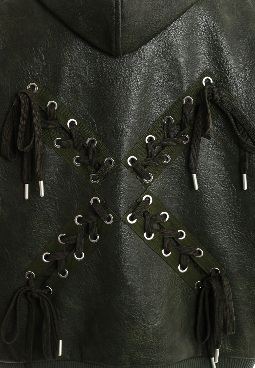 Chaqueta Bomber con capucha y X de cordones cruzados | MWM [PS_COLORS:GREEN]