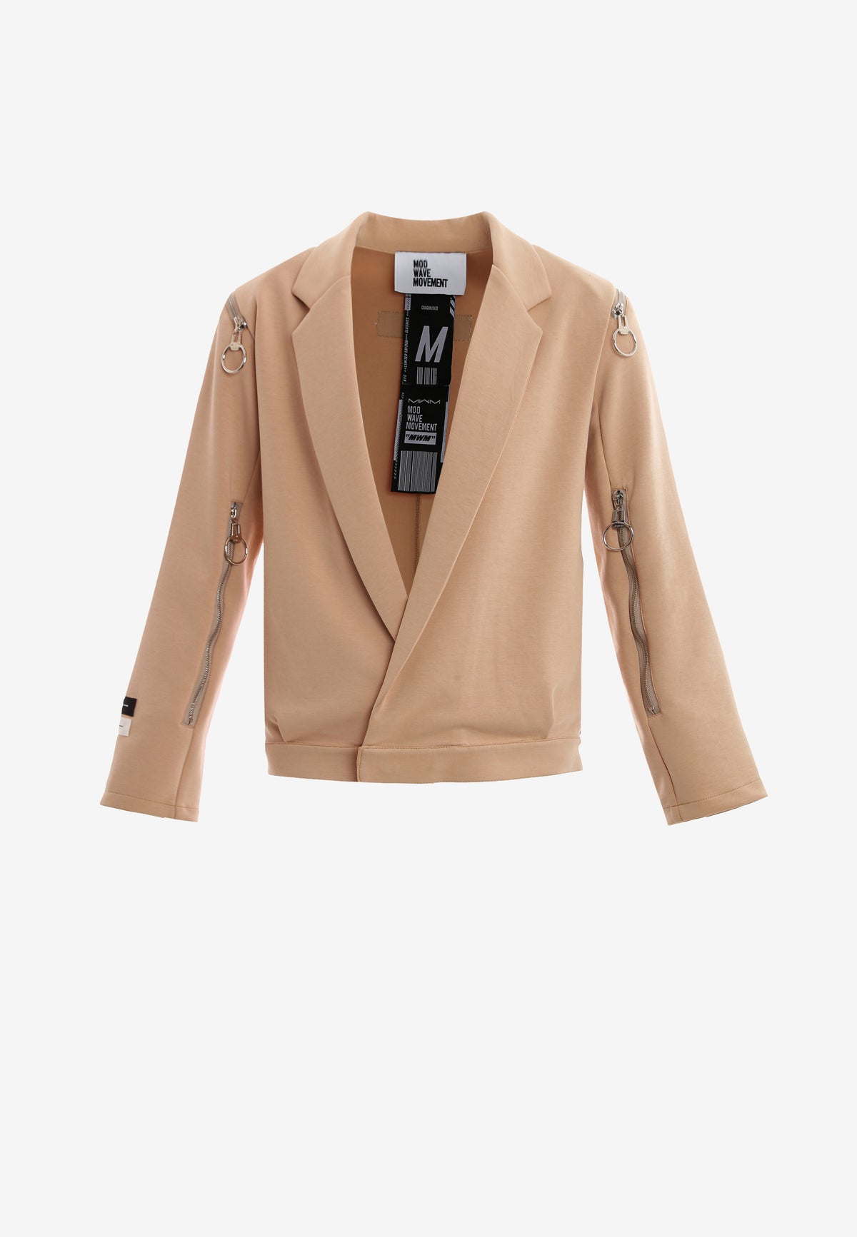 Blazer corto con cremalleras en mangas y hombros | MWM [PS_COLORS:BEIGE]