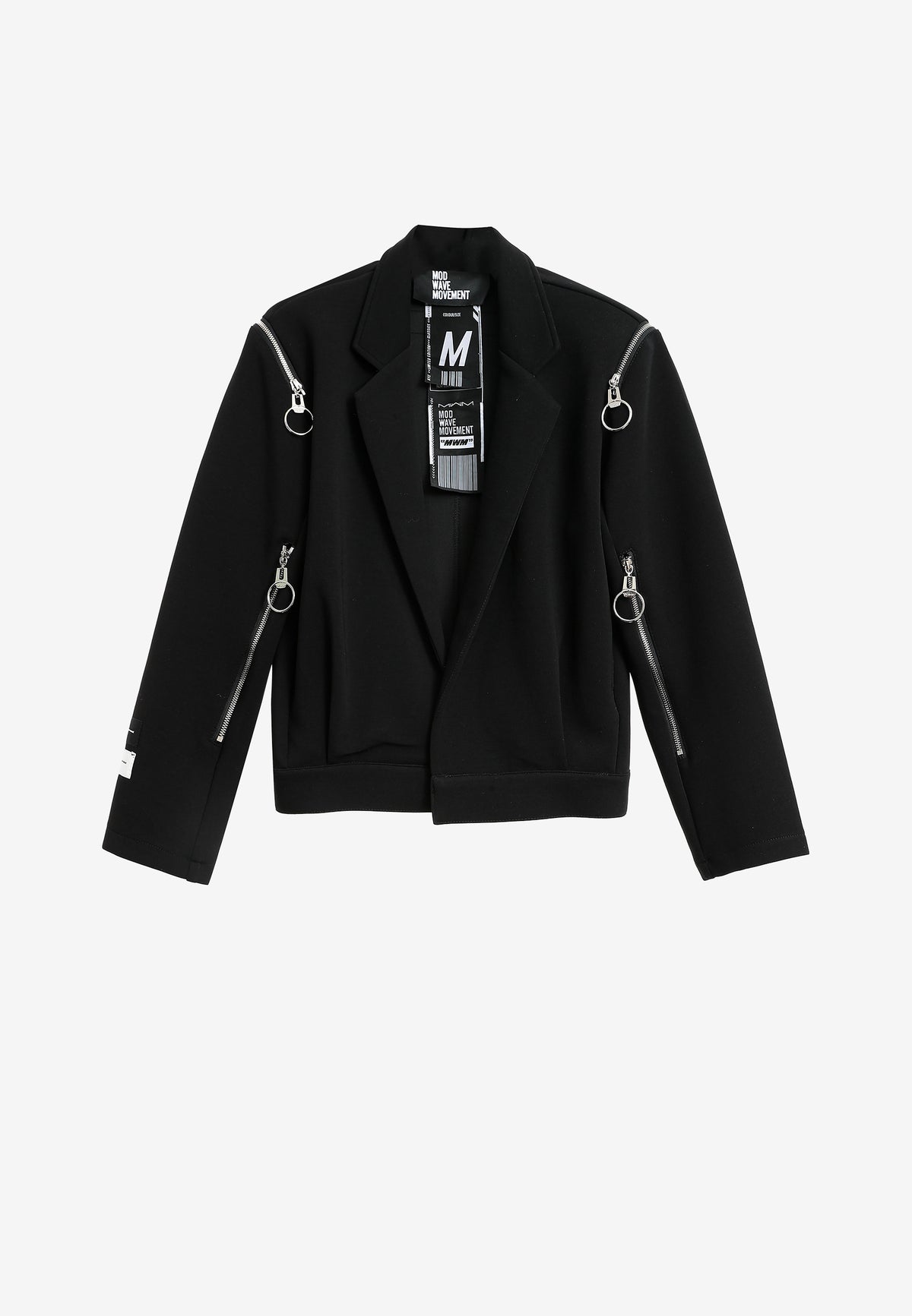 Blazer corto con cremalleras en mangas y hombros | MWM [PS_COLORS:BLACK]