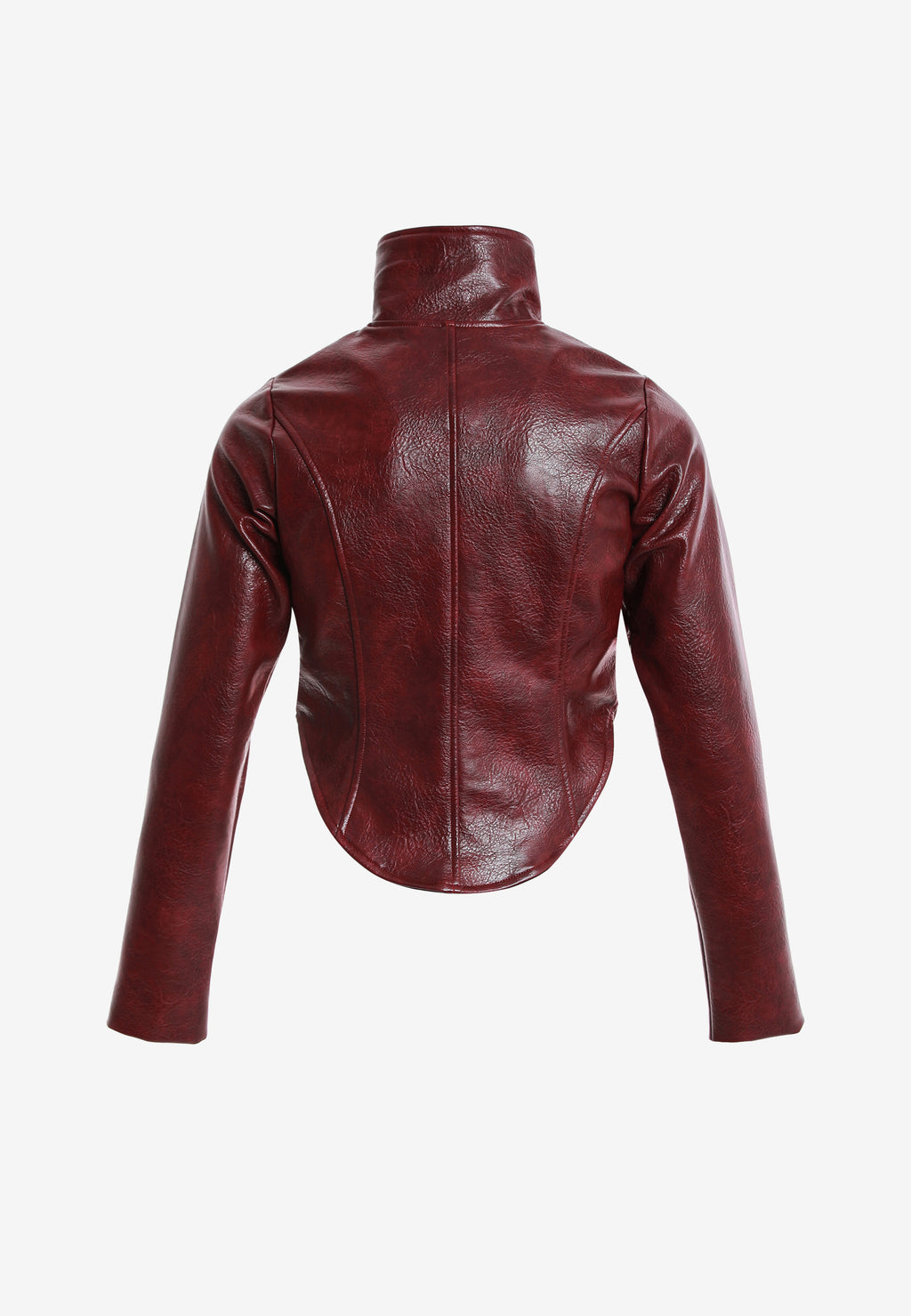 Chaqueta corsé de mujer corta efecto piel con etiqueta en el pecho | MWM [PS_COLORS:BURGUNDY]
