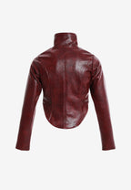 Chaqueta corsé de mujer corta efecto piel con etiqueta en el pecho | MWM [PS_COLORS:BURGUNDY]