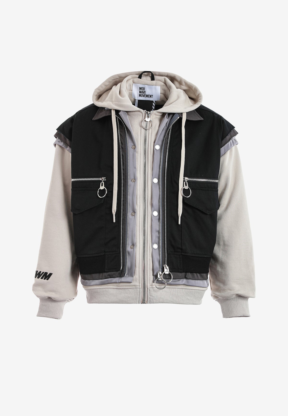 Chaqueta multicapa con capucha, cremallera y paneles superpuestos | MWM [PS_COLORS:BLACK]