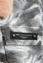 Chaqueta de mujer jacquard de chenilla con brillo, cuello y puños de pelo | MWM [PS_COLORS:GREY]