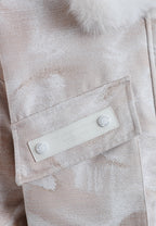 Chaqueta de mujer jacquard de chenilla con brillo, cuello y puños de pelo | MWM [PS_COLORS:IVORY]