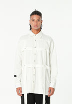 Camisa oversize con diseño entrelazado y motivo circular bordado | MWM [PS_COLORS:WHITE]