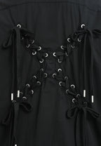 Camisa de corte japonés con puños abiertos y X de cordones cruzados | MWM [PS_COLORS:BLACK]