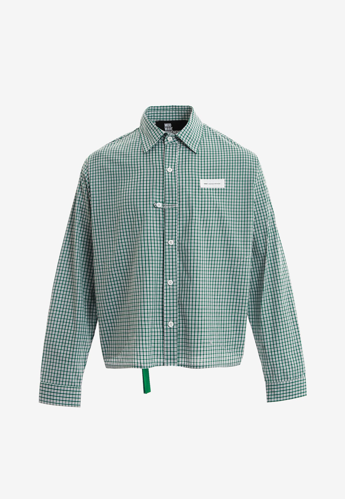 Camisa corta con bolsillos laterales y cierre de inspiración asiatica | MWM [PS_COLORS:GREEN]
