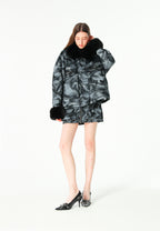 Minifalda jacquard de chenilla con brillo, cremallera y bolsillos frontales | MWM [PS_COLORS:BLACK]