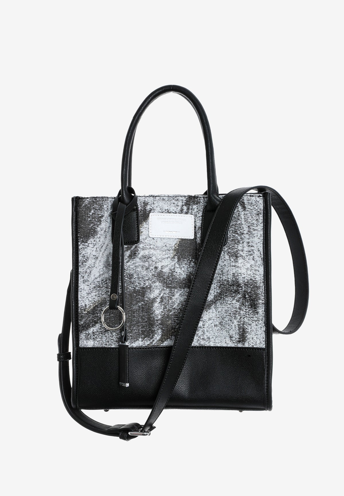 Bolso shopper con panel texturizado y correa bandolera | MWM [PS_COLORS:GREY]