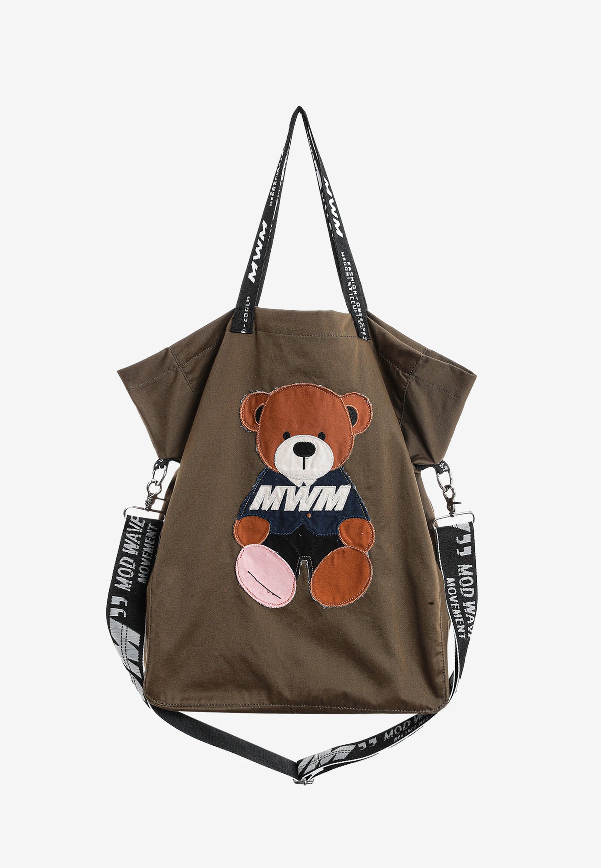 Bolso shopper con parche de oso Teddy y bandolera | MWM [PS_COLORS:GREEN]