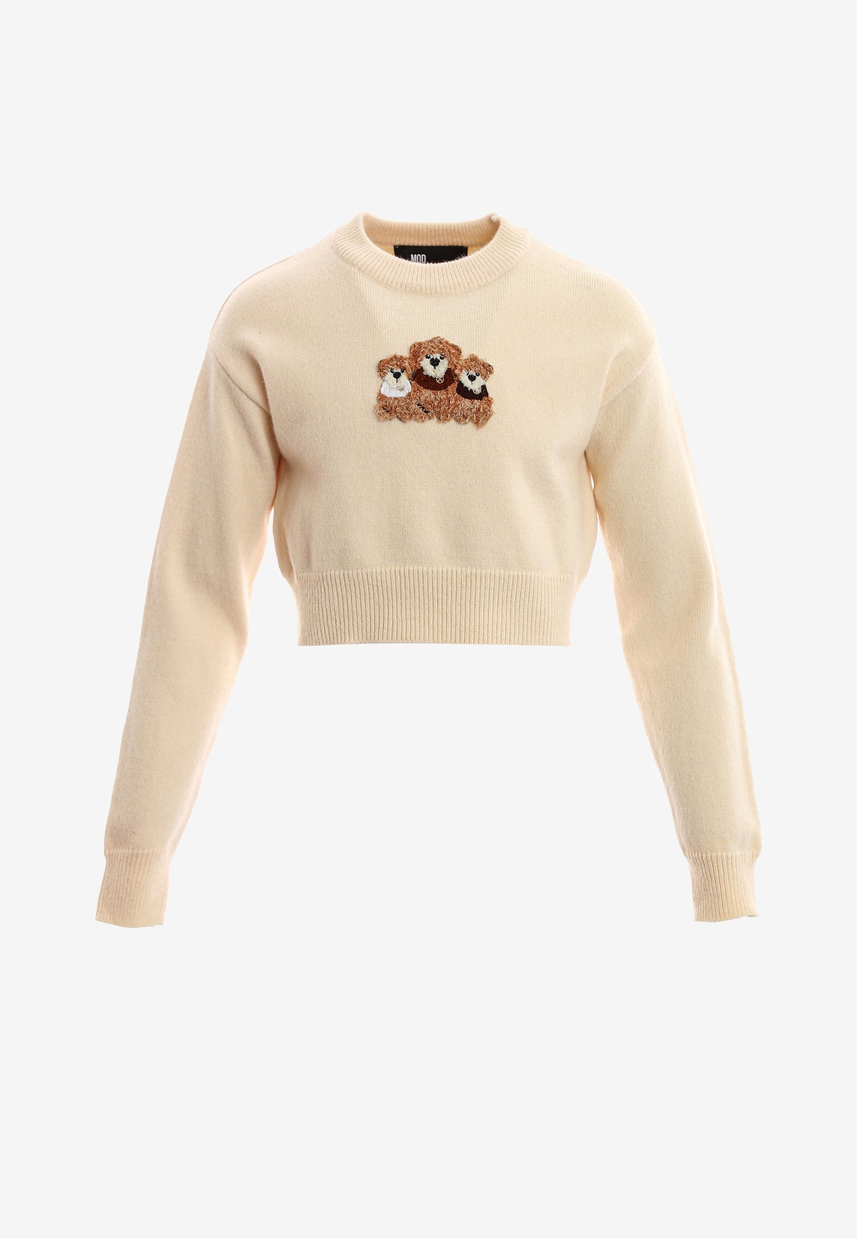 Jersey de mujer TEDDY corto de punto con parche Teddy texturizado en el frontal | MWM [PS_COLORS:IVORY]