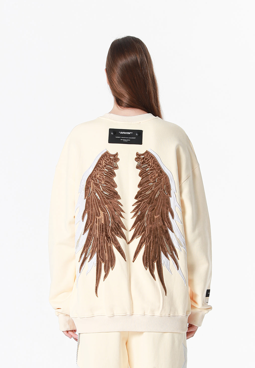 Sudadera Wings de corte relajado con estrellas frontales y doble parche de alas en la espalda | MWM [PS_COLORS:BEIGE]