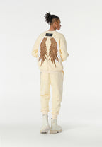 Sudadera Wings de corte relajado con estrellas frontales y doble parche de alas en la espalda | MWM [PS_COLORS:BEIGE]