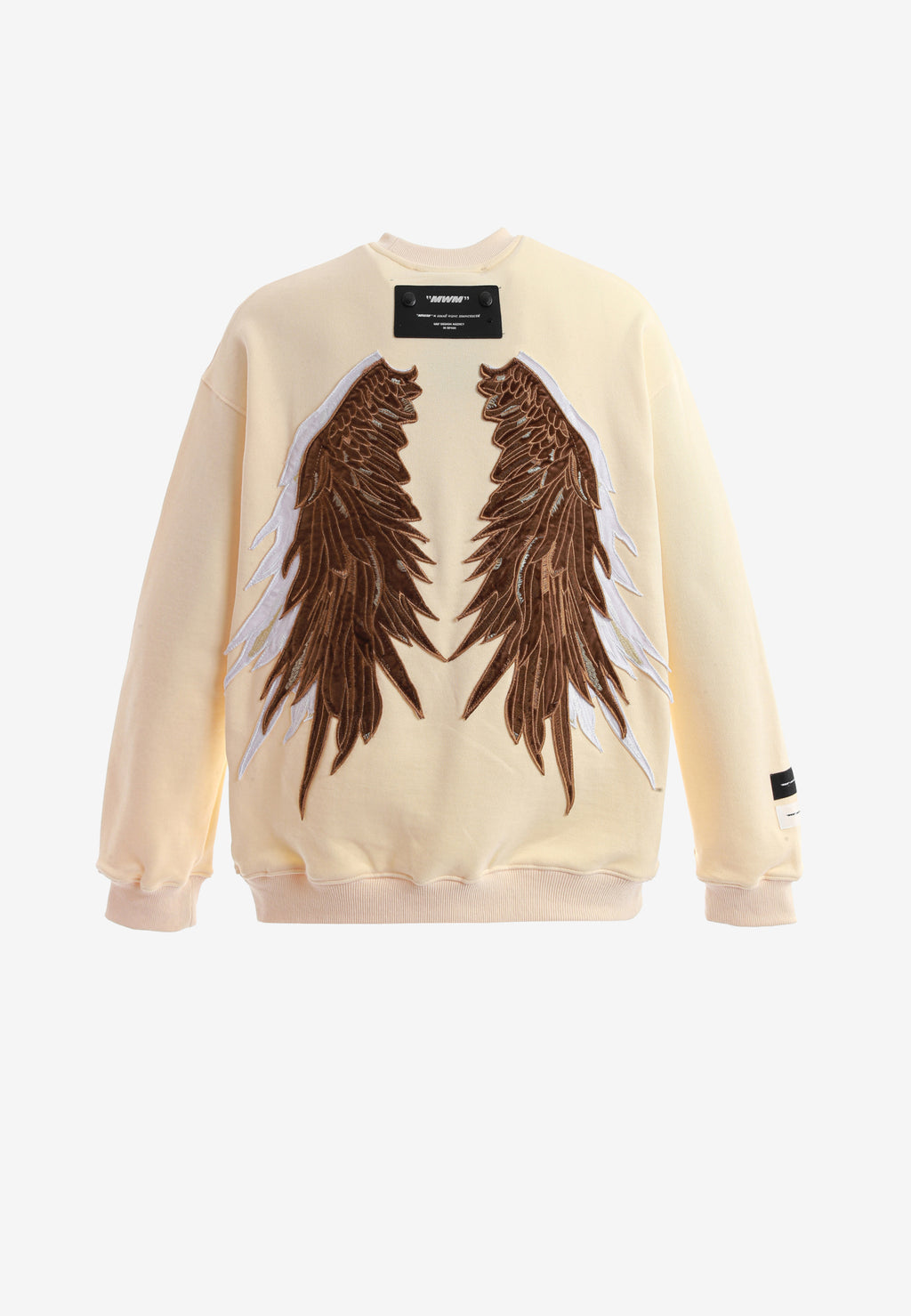 Sudadera Wings de corte relajado con estrellas frontales y doble parche de alas en la espalda | MWM [PS_COLORS:BEIGE]