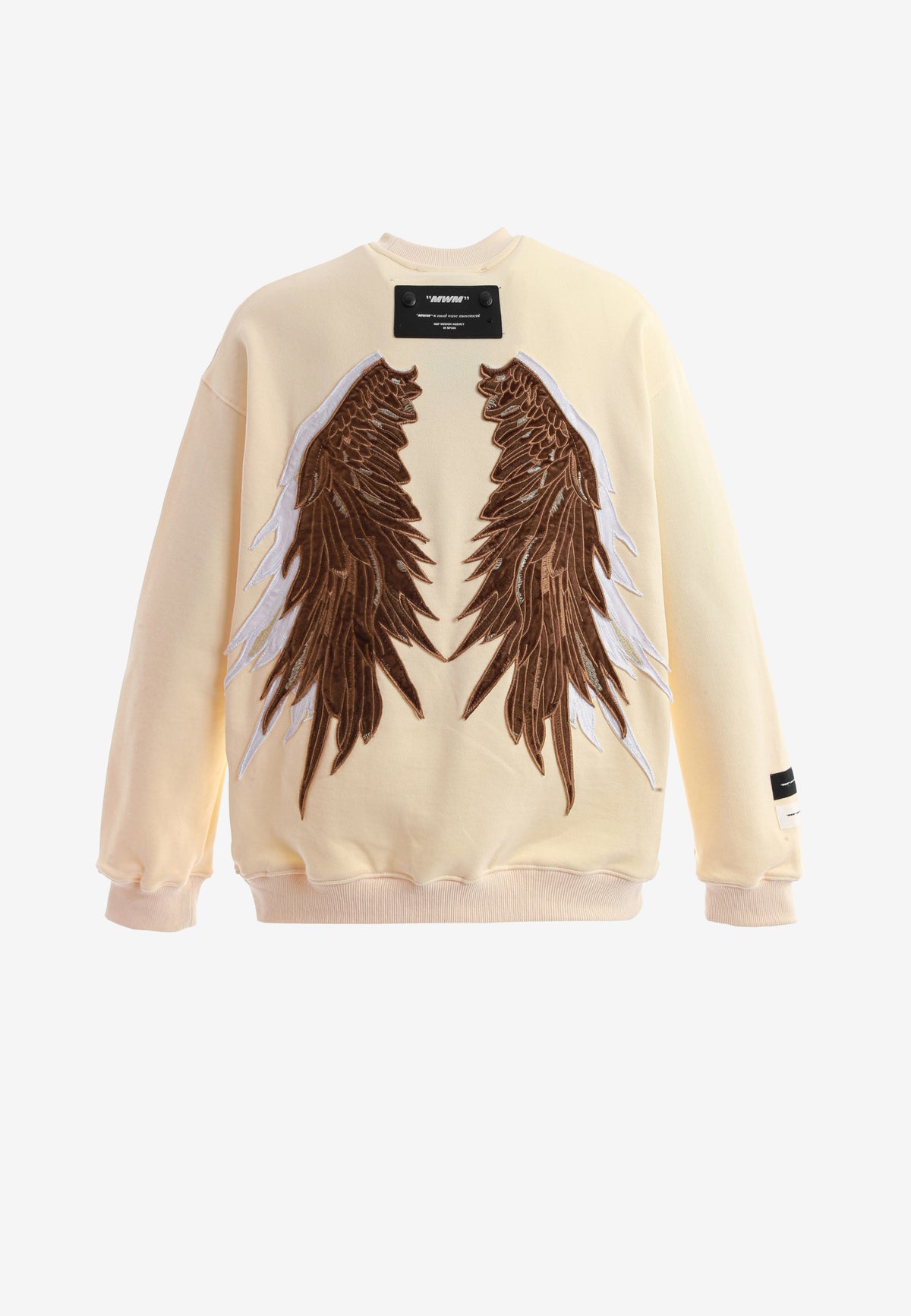 Sudadera Wings de corte relajado con estrellas frontales y doble parche de alas en la espalda | MWM [PS_COLORS:BEIGE]