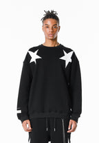 Sudadera Wings de corte relajado con estrellas frontales y doble parche de alas en la espalda | MWM [PS_COLORS:BLACK]
