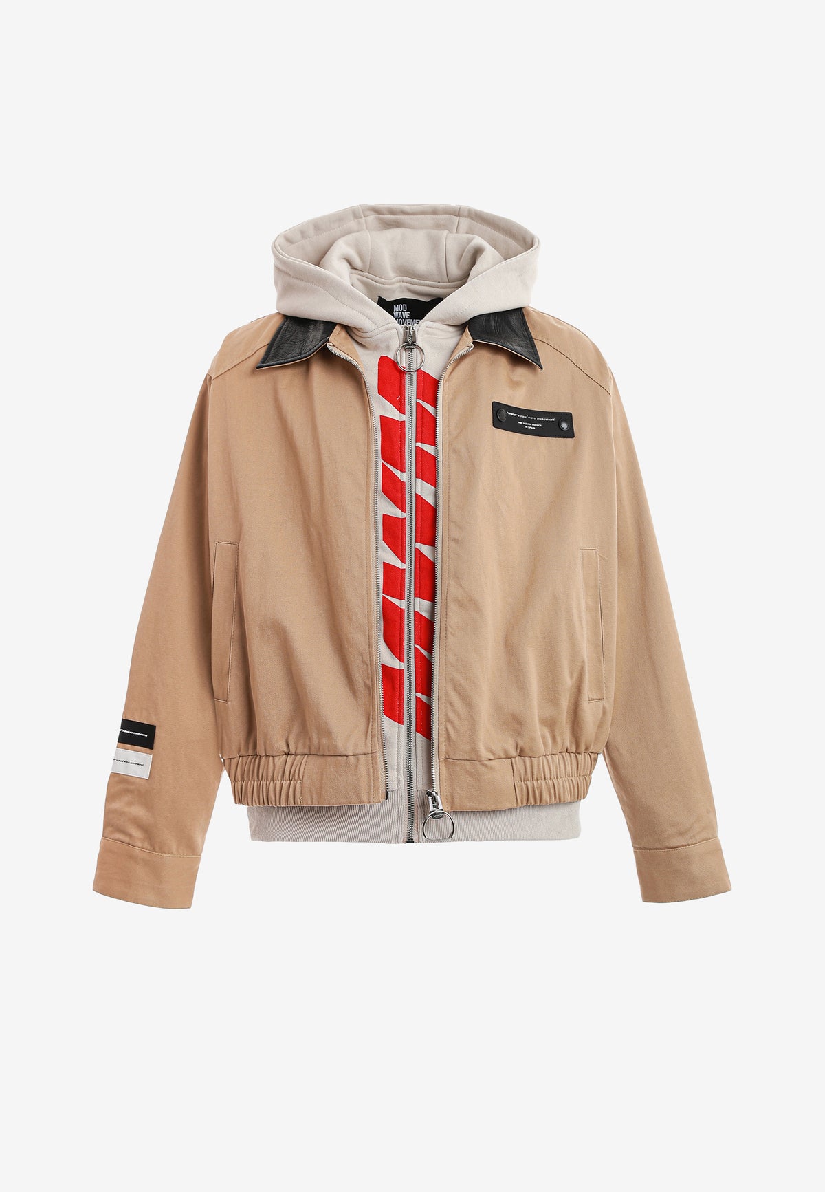 Chaqueta de doble capa con capucha interior y cremallera frontal | MWM [PS_COLORS:BEIGE]