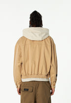 Chaqueta de doble capa con capucha interior y cremallera frontal | MWM [PS_COLORS:BEIGE]