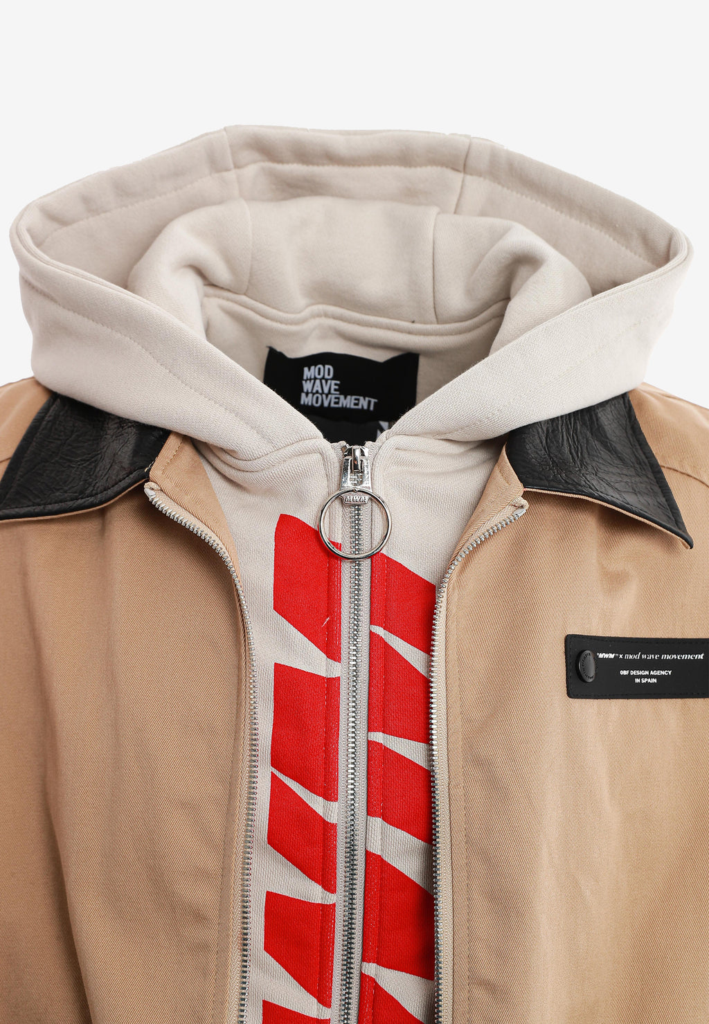 Chaqueta de doble capa con capucha interior y cremallera frontal | MWM [PS_COLORS:BEIGE]