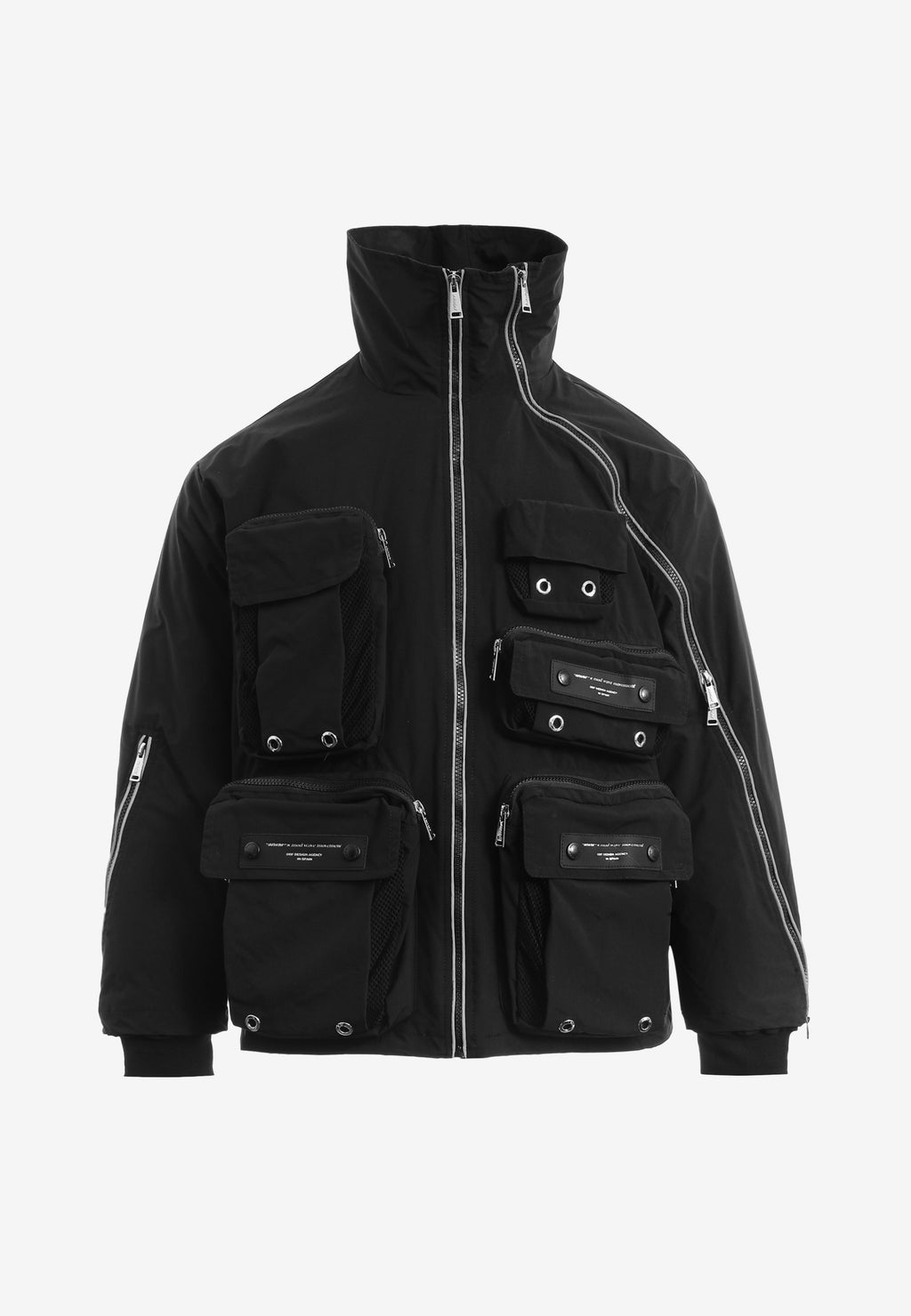 Abrigo puffer técnico con multibolsillos, cuello alto y forro térmico extraíble | MWM [PS_COLORS:BLACK]
